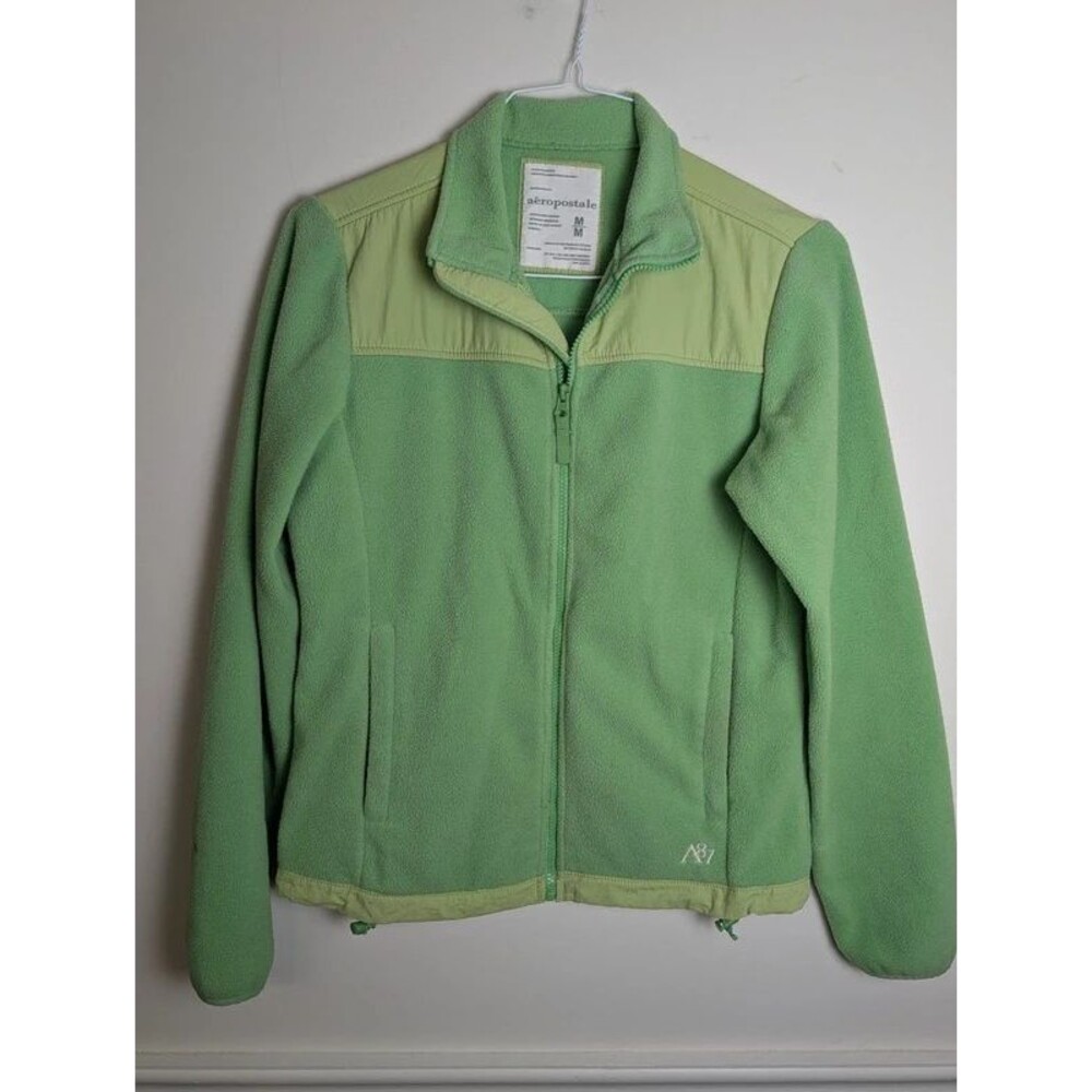 Aeropostale Green Full Zip Up Fleece Womens Med Athletic Dept 87 Sweatshirt Y2K